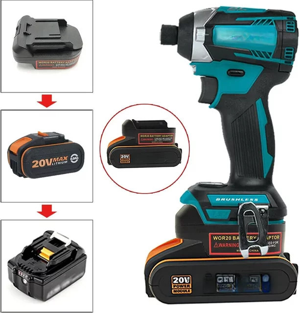 XMSJ Batterie Adapter Konverter für Worx 20V 4-Pin auf Makita 18V Li-Ion Akku in Orange und Schwarz - Bild 1