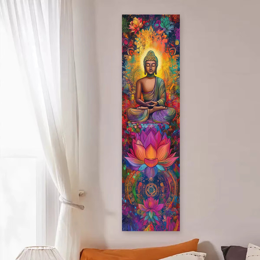LVJIA Wandteppich mit Buddha-Statuen und Lotus-Mandala in Multicolor, Wandbehang für Meditation und Kunst, Breite: 40 cm, Höhe: 150 cm - Bild 4