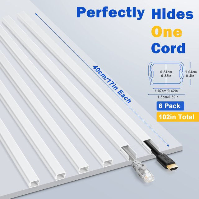 6er Set lackierbare Kabelabdeckungen aus PVC in Weiß, 259 cm Kabelversteck für die Wand, Einzelkabel-Raceway - Bild 1