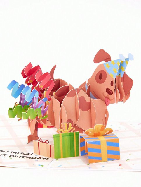 Opjoys 3D Geburtstagskarte Hund mit Konfetti-Motiv in Mehrfarbig - Bild 1