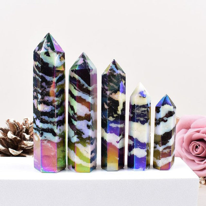 RYCRYSTAL Aura Zebra-Stein Obelisk Sechseckiger Kristallturm mehrfarbig - Bild 1