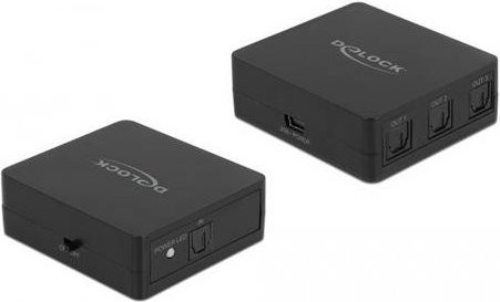 Delock 63397 Toslink-Switch S/PDIF Splitter 1 In 3 Out in Schwarz mit USB-Stromversorgung (USB-A und USB-C) - Bild 1