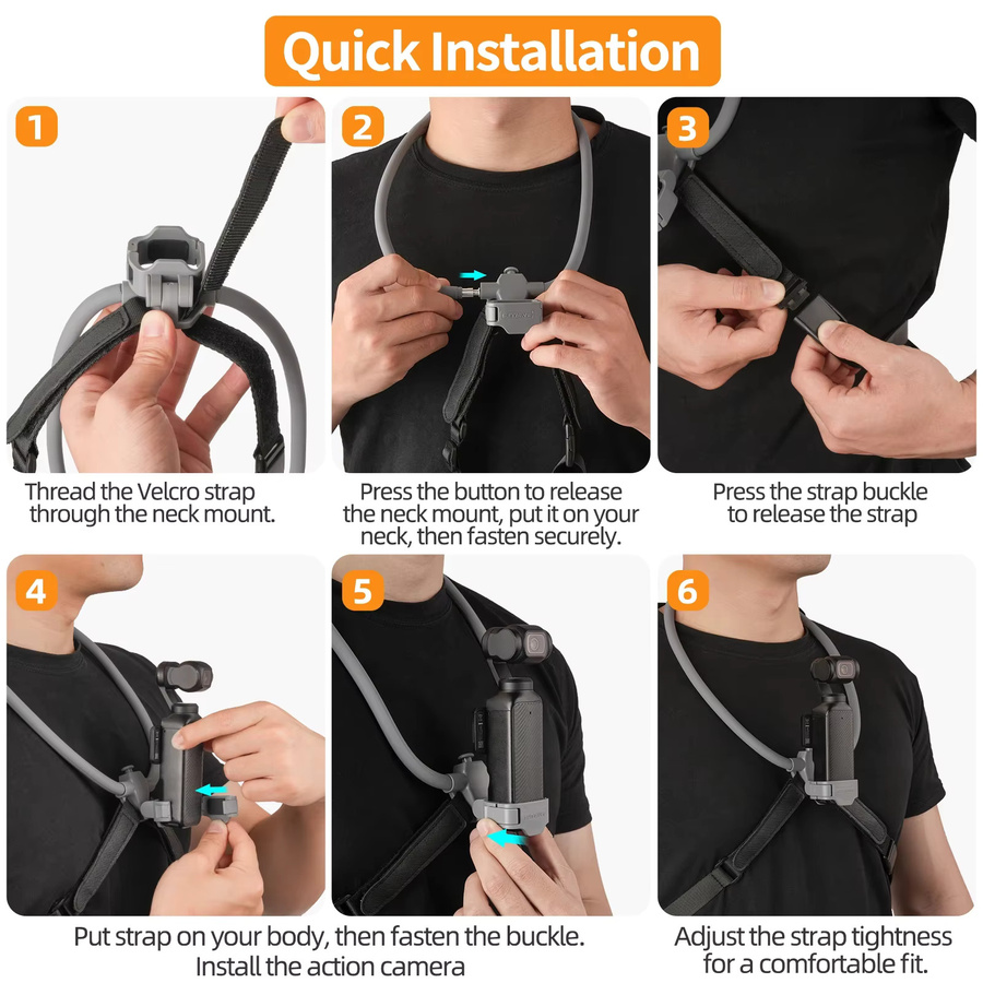 Sunnylife verstellbare Nackenhalterung für DJI Osmo Pocket 4/3 für First-Person-Perspektiv-Aufnahmen und Outdoor-Aktivitäten - Bild 5