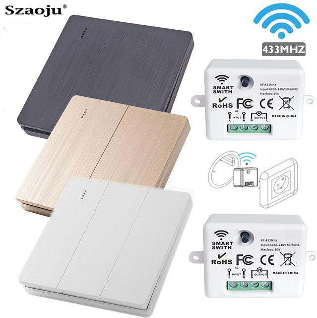 Szaoju RF 433 MHz Smart Switch Wandpanel mit 1 2 oder 3 Kanälen für LED-Licht und Ventilatoren in Schwarz oder Weiß - Bild 1