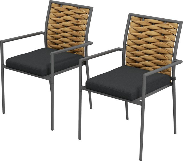 Outsunny 2er-Set Rattan Gartenstühle mit Kissen in Schwarz, stapelbare Gartensessel aus Stahl und PE-Rattan, B/T/H: 57 x 58 x 87 cm - Bild 1