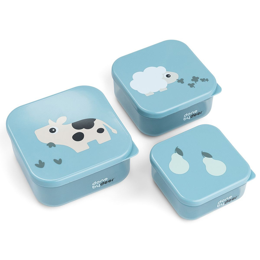 Done by Deer 3-tlg. Snackboxen-Set Tiny Farm in Blau aus Kunststoff mit Snap-Lid und spülmaschinenfest - Bild 1