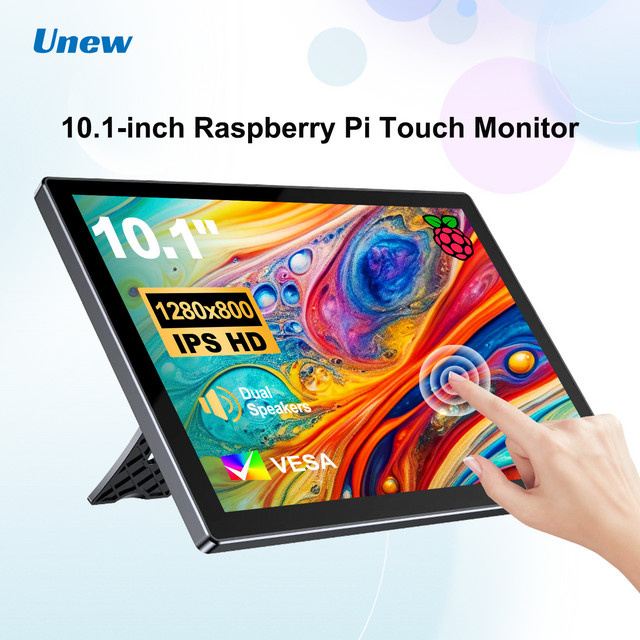 Unew 10,1 Zoll Touchscreen-Monitor mit 60Hz und 1280x800 Auflösung in Schwarz, kompatibel mit Raspberry Pi, Android-Telefonen, Laptops und Orange Pi - Bild 1