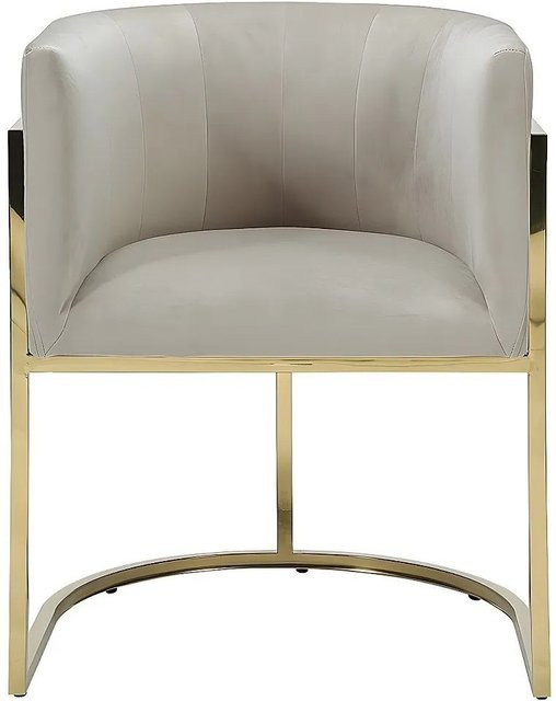 Vente-unique Stuhl Peria in Beige mit Samtbezug und goldenen Metallbeinen, Breite: 60 cm - Bild 1