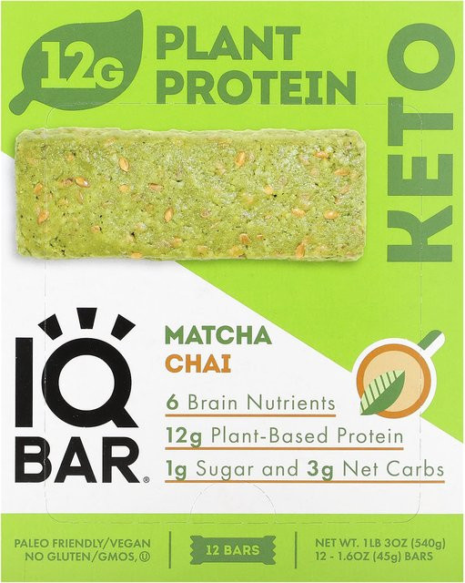 IQBAR Pflanzenproteinriegel Matcha Chai 12 x 45 g - Bild 1
