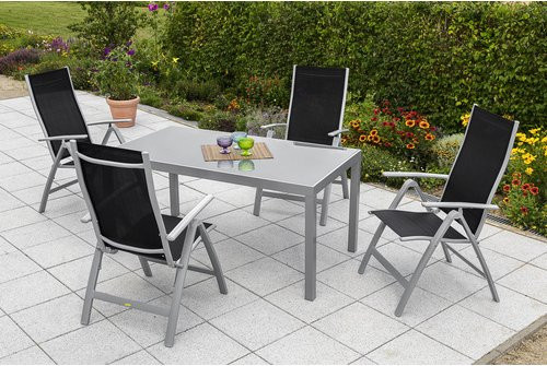 Merxx Gartenmöbelset Carrara in Schwarz mit 5-teiliger Ausstattung aus Aluminium, Textil und Sicherheitsglas - Bild 1