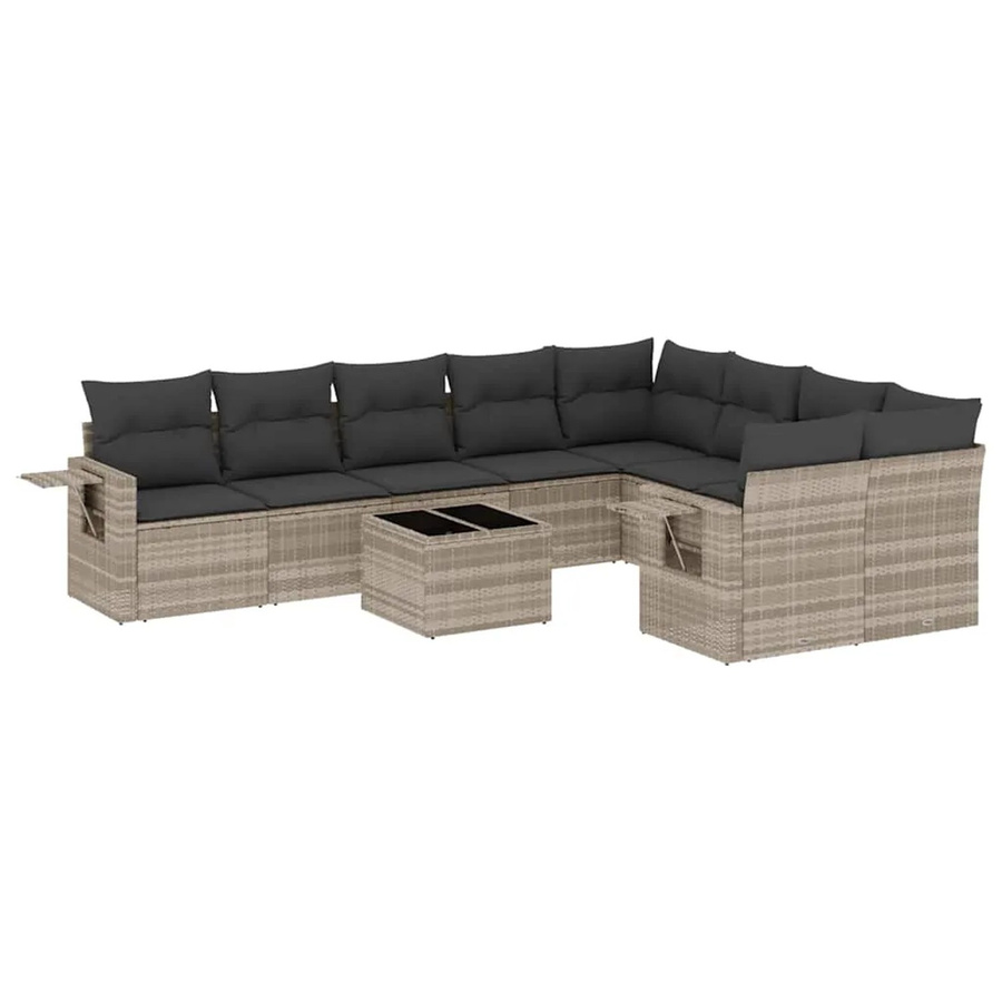 vidaXL 10-tlg. Garten-Sofagarnitur in L-Form aus Polyrattan mit Kissen in Hellgrau - Bild 2