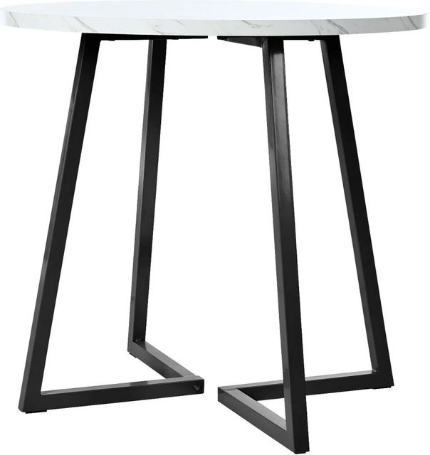 Merax Runder Esstisch in Marmoroptik mit Metallgestell, Weiß/Schwarz, Durchmesser: 80 cm, Höhe: 75 cm - Bild 1