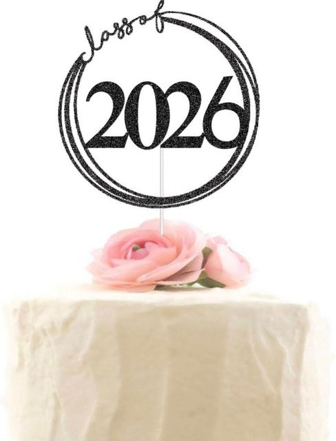 Schwarzer Glitzer Kuchenaufsatz Klasse 2026 für deine Abschlussfeier und Absolventenparty - Bild 1
