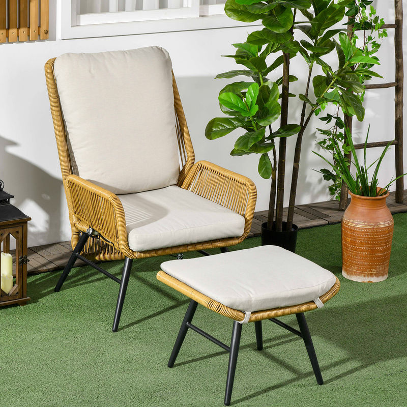 Outsunny Gartensessel in Natur mit verstellbarer Kopfstütze und Gasdruckfeder, B/H/L: 83 x 94 x 67 cm - Bild 2