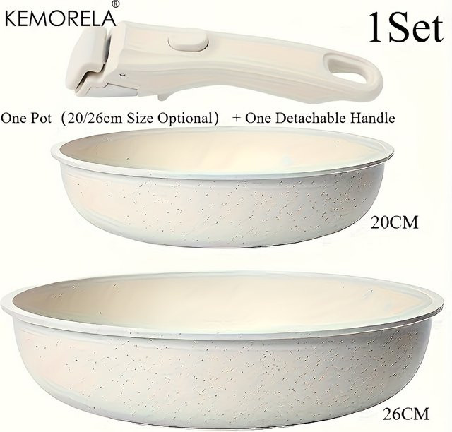 KEMORELA Antihaftbeschichtetes Kochgeschirr-Set aus Keramik in Weiß mit abnehmbaren Griffen, Durchmesser: 20 cm und 26 cm, Induktionsgeeignet, Ofenfest und Spülmaschinenfest - Bild 1