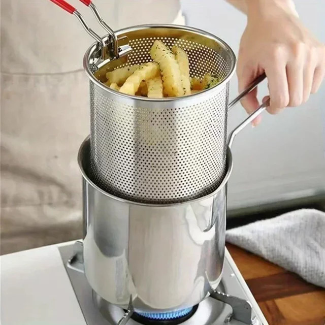 BAIJL Edelstahl-Fritteuse Tianfu Luo Topf in Silber mit Filtersieb für Pommes Frites und Hähnchenflügel - Bild 1
