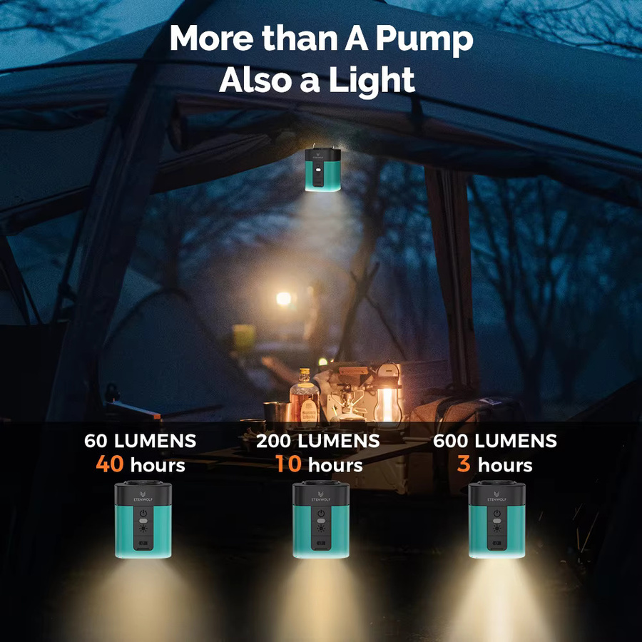 ETENWOLF AIR 3 Elektrische Luftpumpe und Campinglampe in Turquoise mit 2600 mAh für Luftmatratzen, Schwimmreifen und Schwimmringe - Bild 3