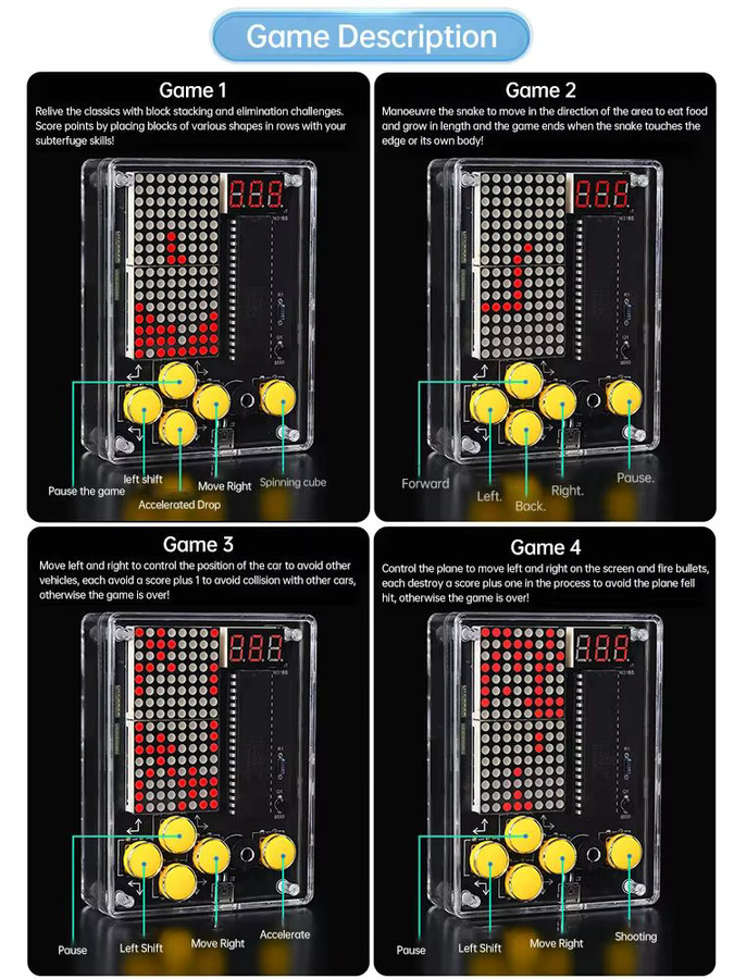 Gaqqee Pixel-Spielkonsole 51 Mikrocontroller DIY-Kit in Rot mit Micro-USB-Schnittstelle - Bild 7