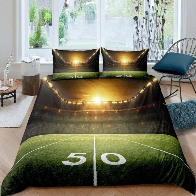 Binchi Fitness Bettwäscheset Fußballfeld Design in Grün, Queen-Größe, Material Polyester, B/H: 228 x 228 cm - Bild 1