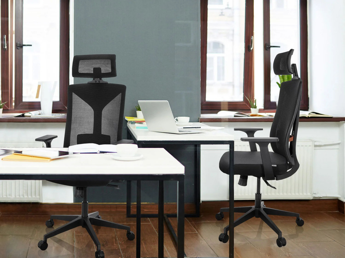 hjh OFFICE Bürostuhl KODIAK in Schwarz mit Kopfstütze, Armlehnen und Netzstoff-Polsterung - Bild 2