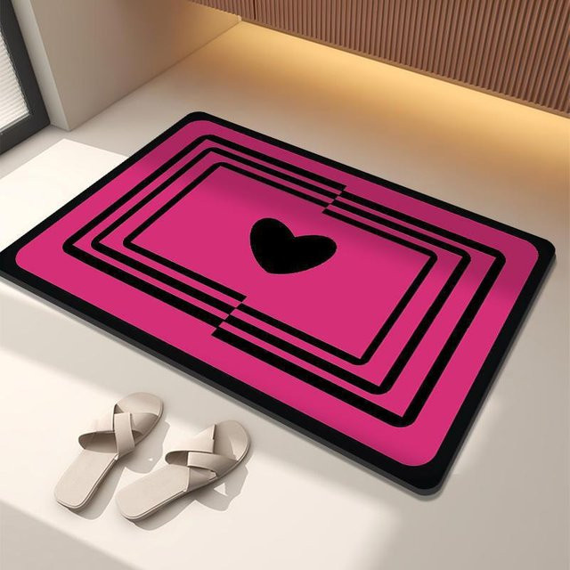 Rutschfeste und schnelltrocknende Badezimmer-Fußmatte in Pink mit Dopamin-Stil, B/B: 40 x 60 cm - Bild 1