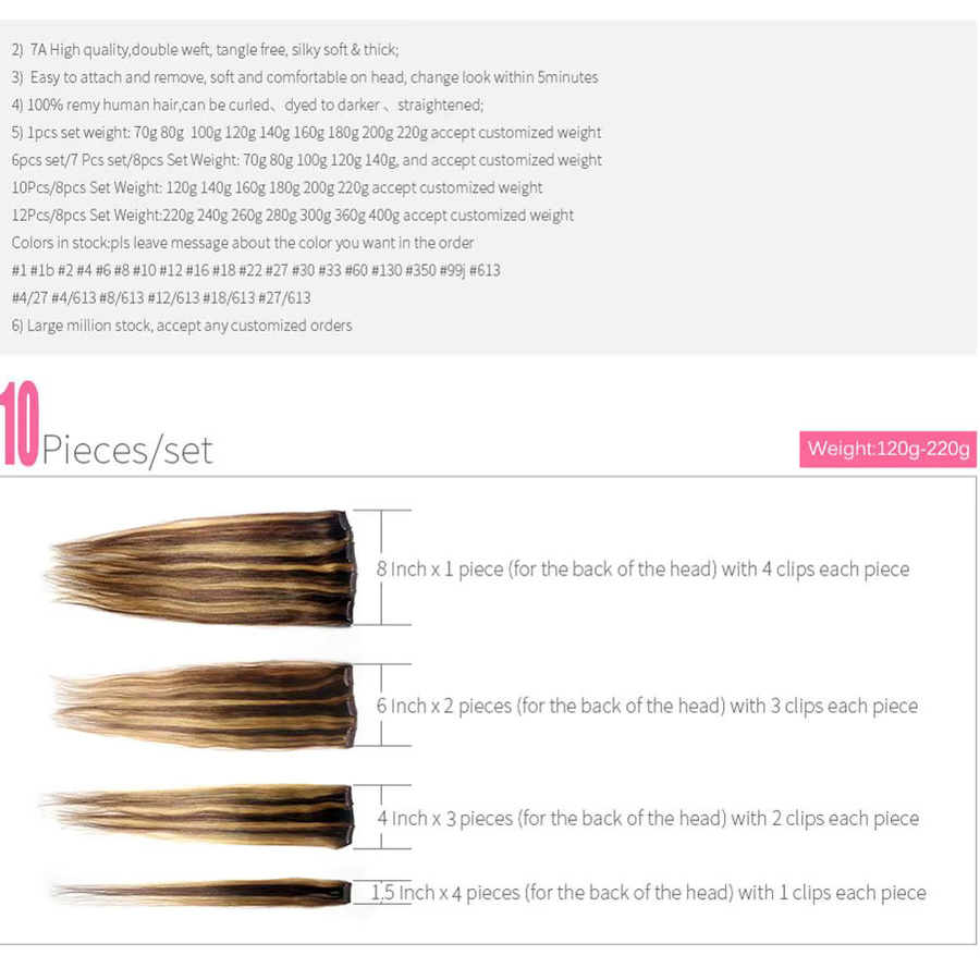 ZZHAIR Haarverlängerungen Clips, 10-teiliges Set, glatt, 120–200 g - Bild 5