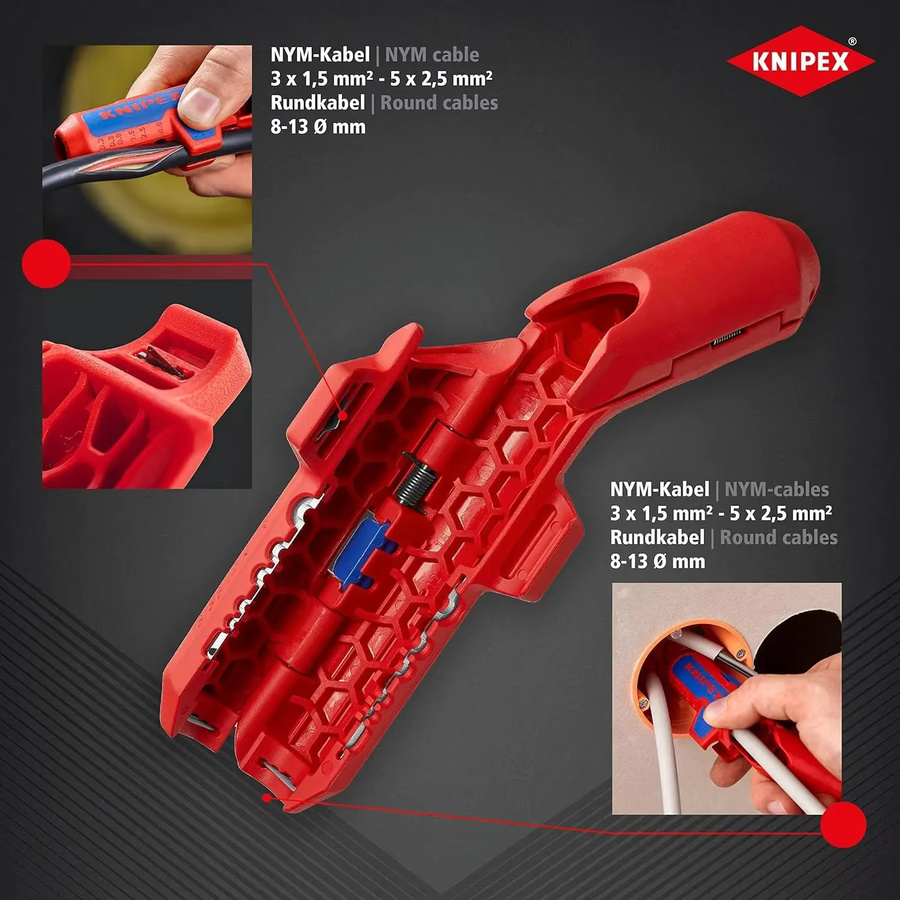 KNIPEX ErgoStrip Universal-Abisolierwerkzeug für Rechtshänder, 135 mm, 16 95 01 SB - Bild 2