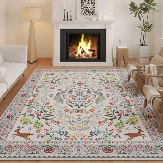 VIKAMA Druckteppich mit Blumenmuster, maschinenwaschbar und rutschfest - Bild 1