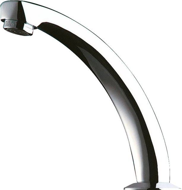 Delabie Standauslauf aus Messing mit festem Auslauf, G1/2B, Farbe: Silber, H: 120 mm, L: 140 mm - Bild 1