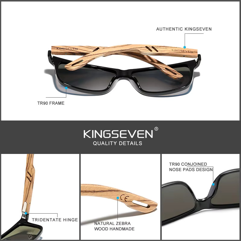 KINGSEVEN Sonnenbrille, Holz, quadratisch, Vollrand, multicolor, Unisex - Bild 2