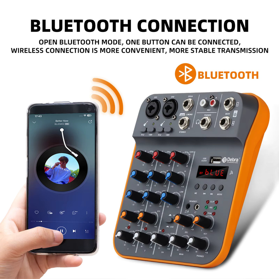 IKGE D4M Mini 4-Kanal-Audiomischer DJ-Konsole mit Reverb, Bluetooth 5.0 und USB-Soundkarte für PC-Aufnahmen und Karaoke - Bild 3