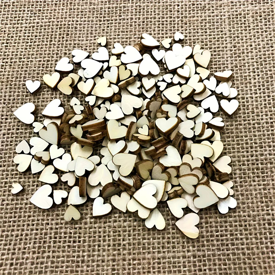 100 Stück rustikales Herzkonfetti aus Holz in Beige für Hochzeiten und Dekorationen - Bild 2