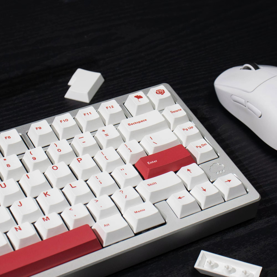Mintcaps PBT-Tastenkappen im Cherry-Profil für MX mechanische Tastaturen, 144 Tasten, Weiß-Rot, Englische Tastaturbelegung mit Sublimationsdruck - Bild 3