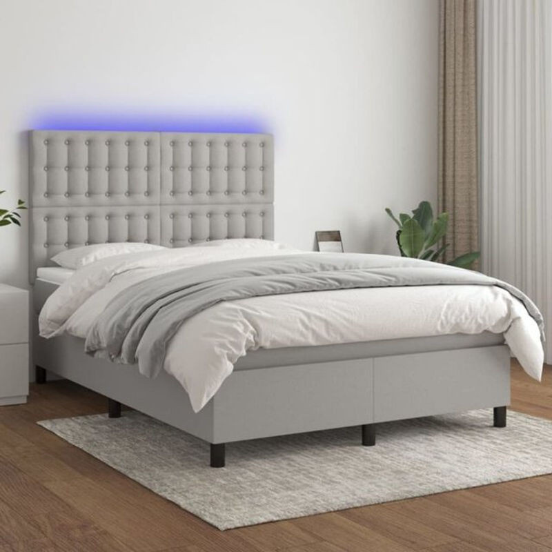 vidaxl Boxspringbett mit Matratze aus Stoff in Hellgrau, B/T/H: 140 x 190 x 128 cm - Bild 1