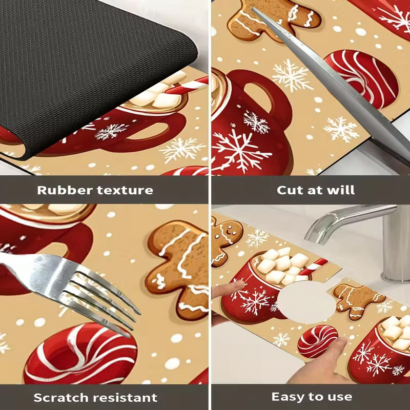VIKAMA Absorbermatte für Schüsseln und Teller mit Weihnachtsmotiv in Multicolour für Küche und Badezimmer - Bild 6
