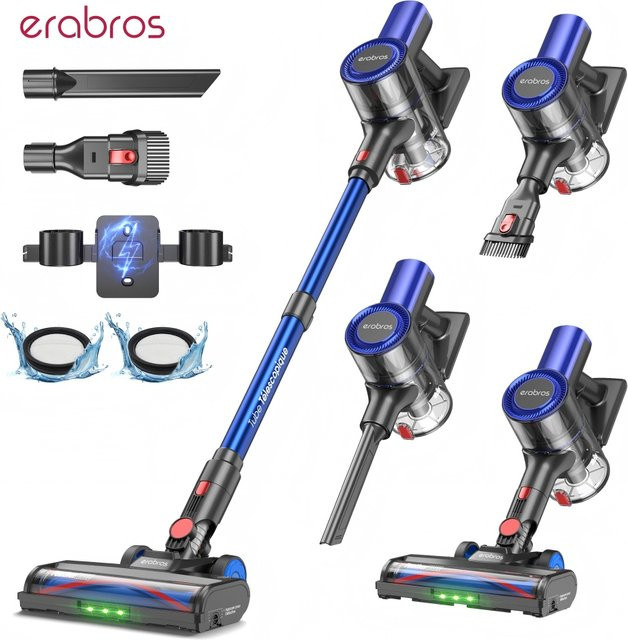 Erabros EV2 Akku-Staubsauger Blau mit 450W Saugkraft, 55Kpa Hochleistung, LED-Display und Smart Home Integration - Bild 1