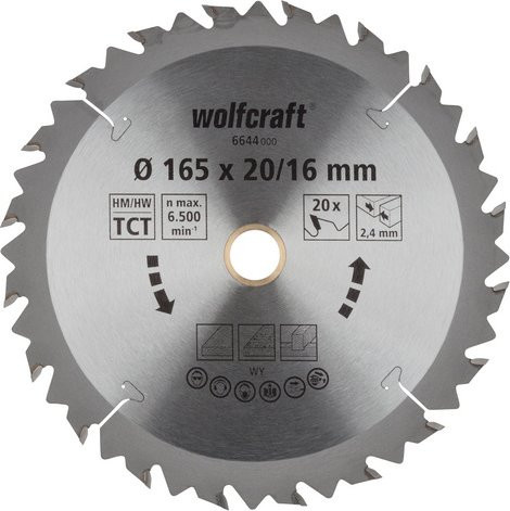 Wolfcraft Kreissägeblatt für Holz, Ø: 165 mm, 20 Zähne, Silber - Bild 1