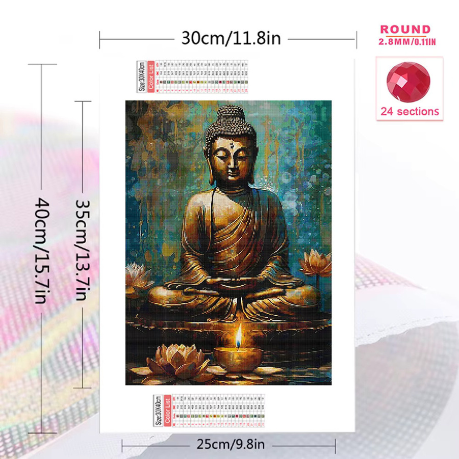 Momoart Diamantmalerei Buddha-Porträt DIY Diamant-Mosaik Bastelset mit Lotus-Blumen in Multicolour, B/H: 30 x 20 cm - Bild 2