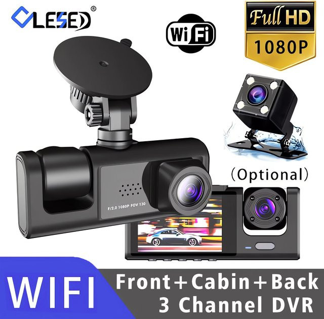 Camco 3-Kanal Auto DVR Dashcam mit WiFi und Full HD 1080P in Schwarz - Bild 1