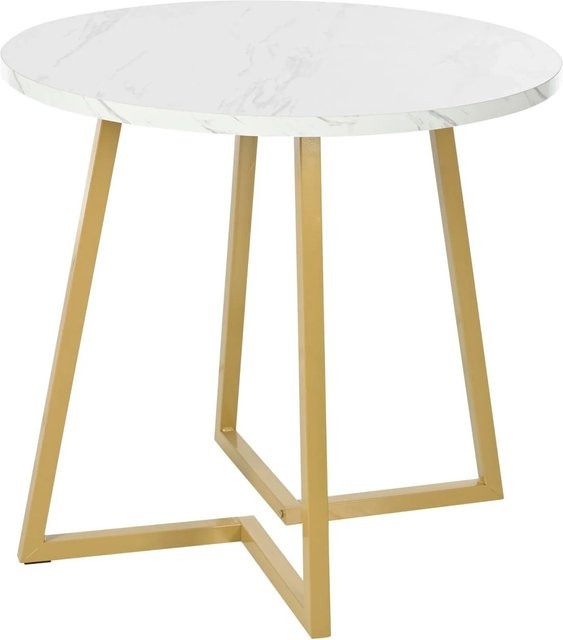 Merax Runder Esstisch in Weiß und Gold mit Marmoroptik aus MDF und Metallgestell, Durchmesser: 80 cm, Höhe: 75 cm - Bild 1