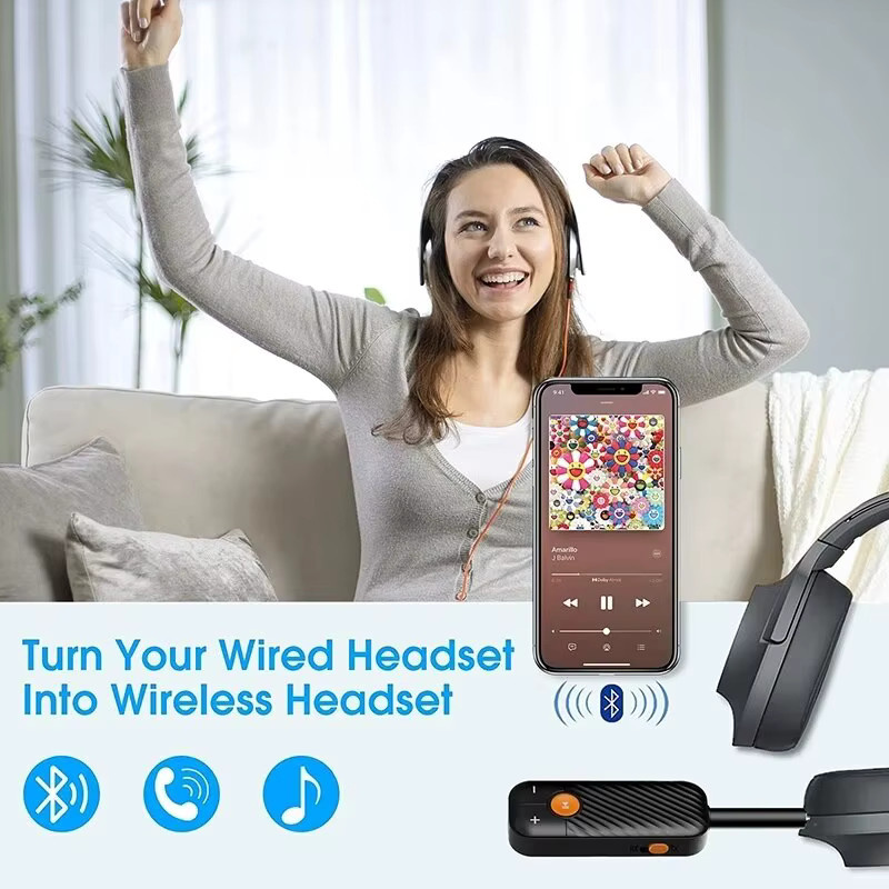 Mrgabwte Bluetooth 5.2 Audio-Empfänger und Sender in Schwarz mit 3,5 mm Klinkenanschluss und Mikrofon für Kopfhörer, TV, Auto und Lautsprecher - Bild 2