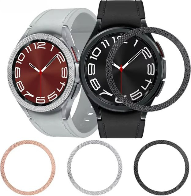 SARENGAWA Schutzring für Samsung Galaxy Watch, Edelstahl, Rautenmuster - Bild 1