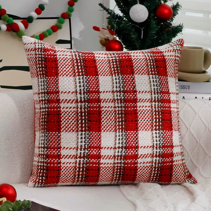 Dekorativer Kissenbezug CANIRICA Weihnachten rot kariert Strickoptik B/H: 30 x 30 cm - Bild 2