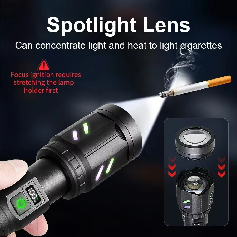 VASTFIRE Taktische LED-Taschenlampe mit Feueranzünder-Funktion und Laserpointer, 5000 Lumen, Schwarz, Wiederaufladbar - Bild 2