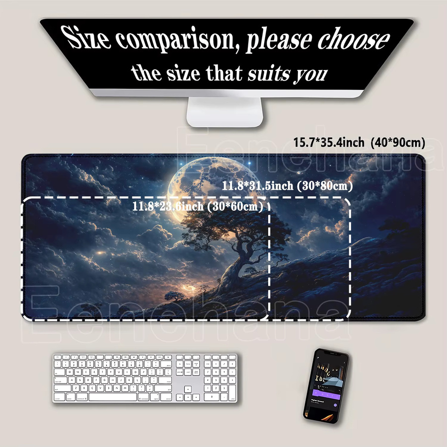 Eenehana XXL Gaming Mauspad Mondnachtlandschaft, rutschfeste Schreibtischunterlage für PC und Esport, B/T: 90 x 40 cm, Multicolor - Bild 2