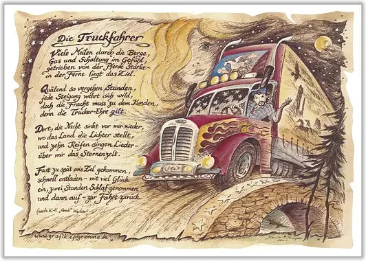 Vintage Zunftbild Truckfahrer von Tantum Graphic als mehrfarbiger Paper Poster im A4-Format - Bild 1