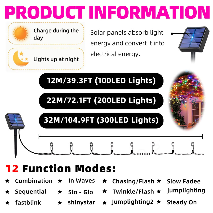 LEDOOR Solar-Lichterkette RGB Multicolour mit 12 Beleuchtungsmodi für Außenbereich und Dekoration - Bild 2