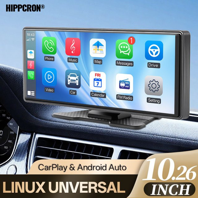 Hippcron Autoradio mit 10,26-Zoll-Bildschirm, Multimedia-Videoplayer mit GPS, kabellosem CarPlay, Android Auto und Mirror Link, Schwarz - Bild 1
