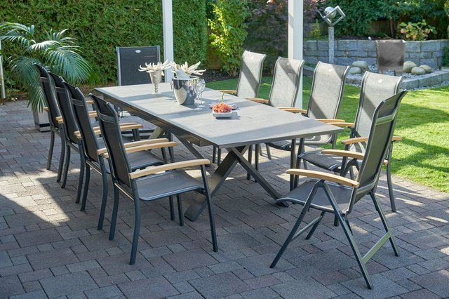 Hartman Garten-Essgruppe Xanadu / Alice in xerix/schwarz aus Aluminium und Glaskeramik mit 8 Stapelsesseln und 2 Klappstühlen, ausziehbar, B/T/H: 220 x 100 cm bis 280 x 100 cm - Bild 1