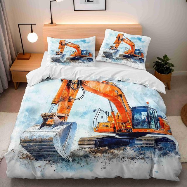 Bettwäsche Set für Kinder und Teenager mit Auto Traktor Bagger Motiv, Multicolor, B/H: 135 x 200 cm - Bild 1